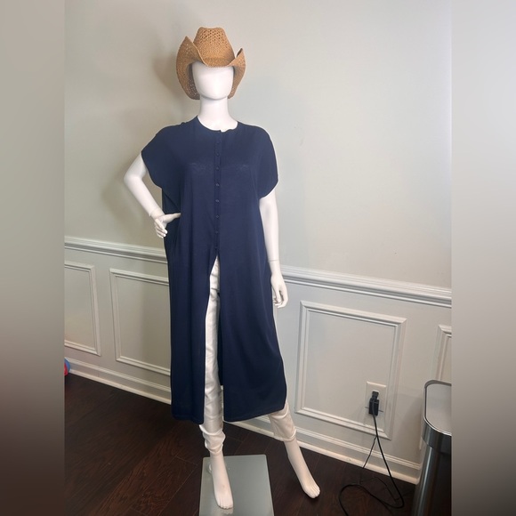 Women’s Lafayette 148 Crew Neck Midi Length Dress, Navy Blue, Size Large, - Picture 4 of 15